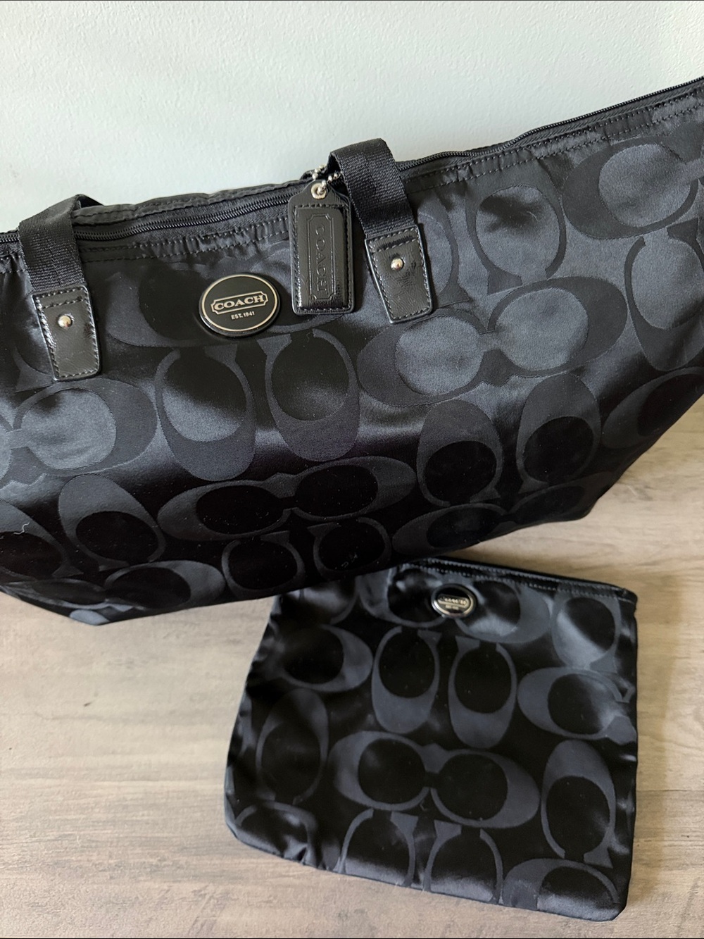 Coach Black Signature Duffel with Matching Pouch